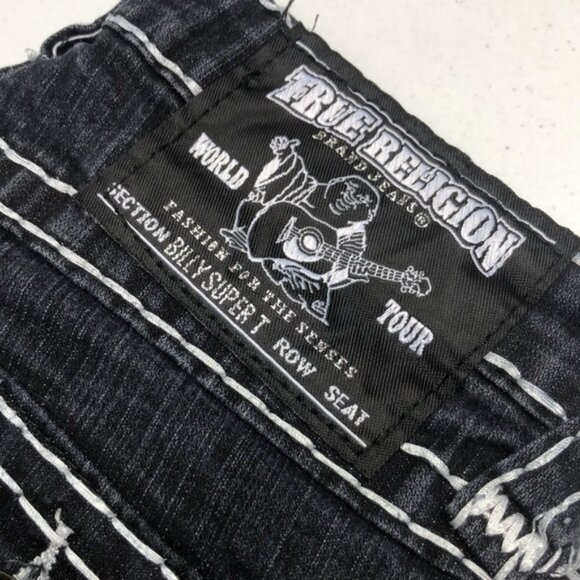 True Religion Black Straight Leg Jeans with Signature Stitching - Picture 2 of 12